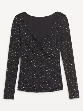 Old Navy Black Long Sleeve V-Neck Top with white Dot Detail size 3XL